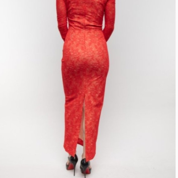 Alessandra Rich Red Lace Bodycon Maxi Dress | S - Picture 5 of 9